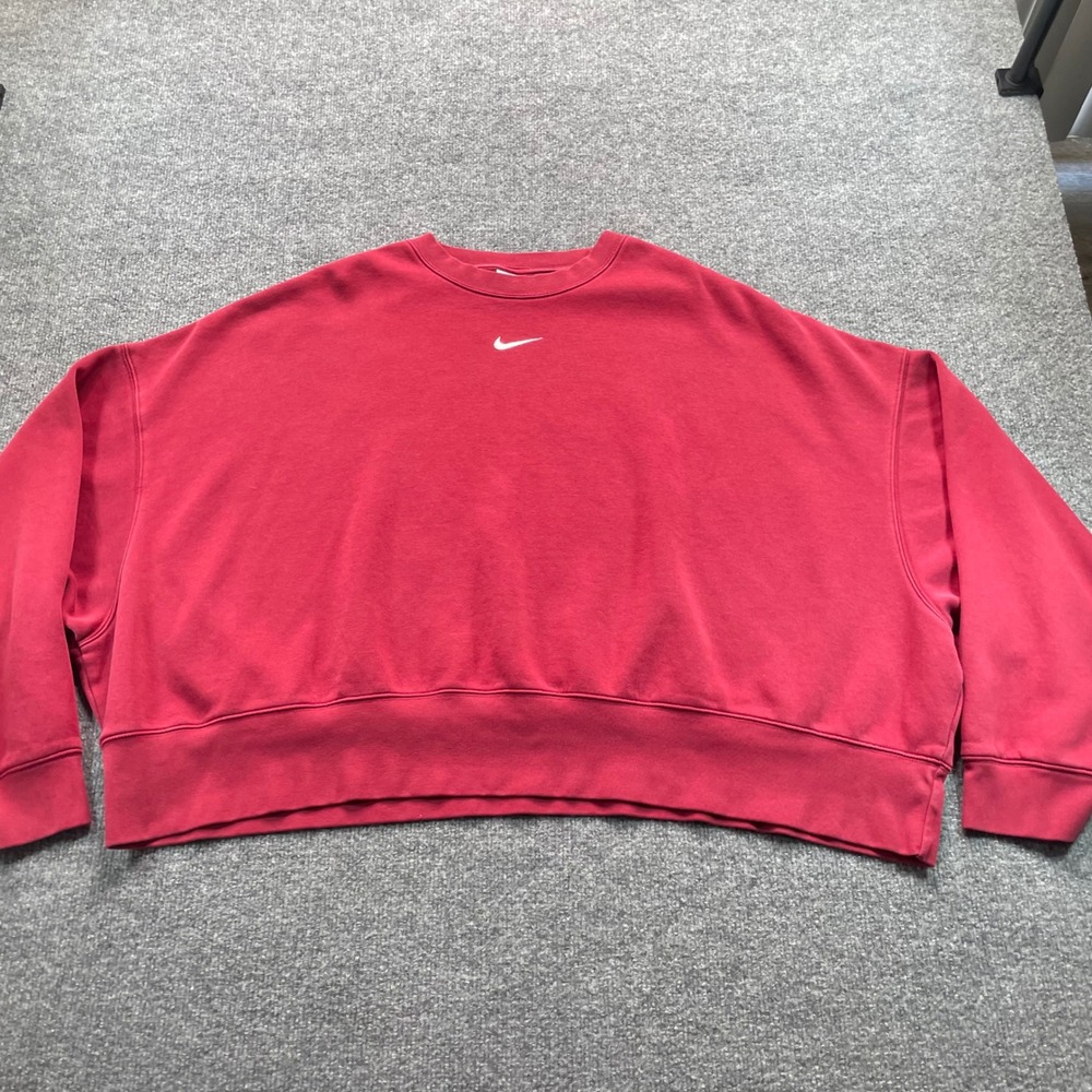 Nike Sweatshirt Womens XXL Red Oversized Fleece Cropped Crewneck DJ7665-690